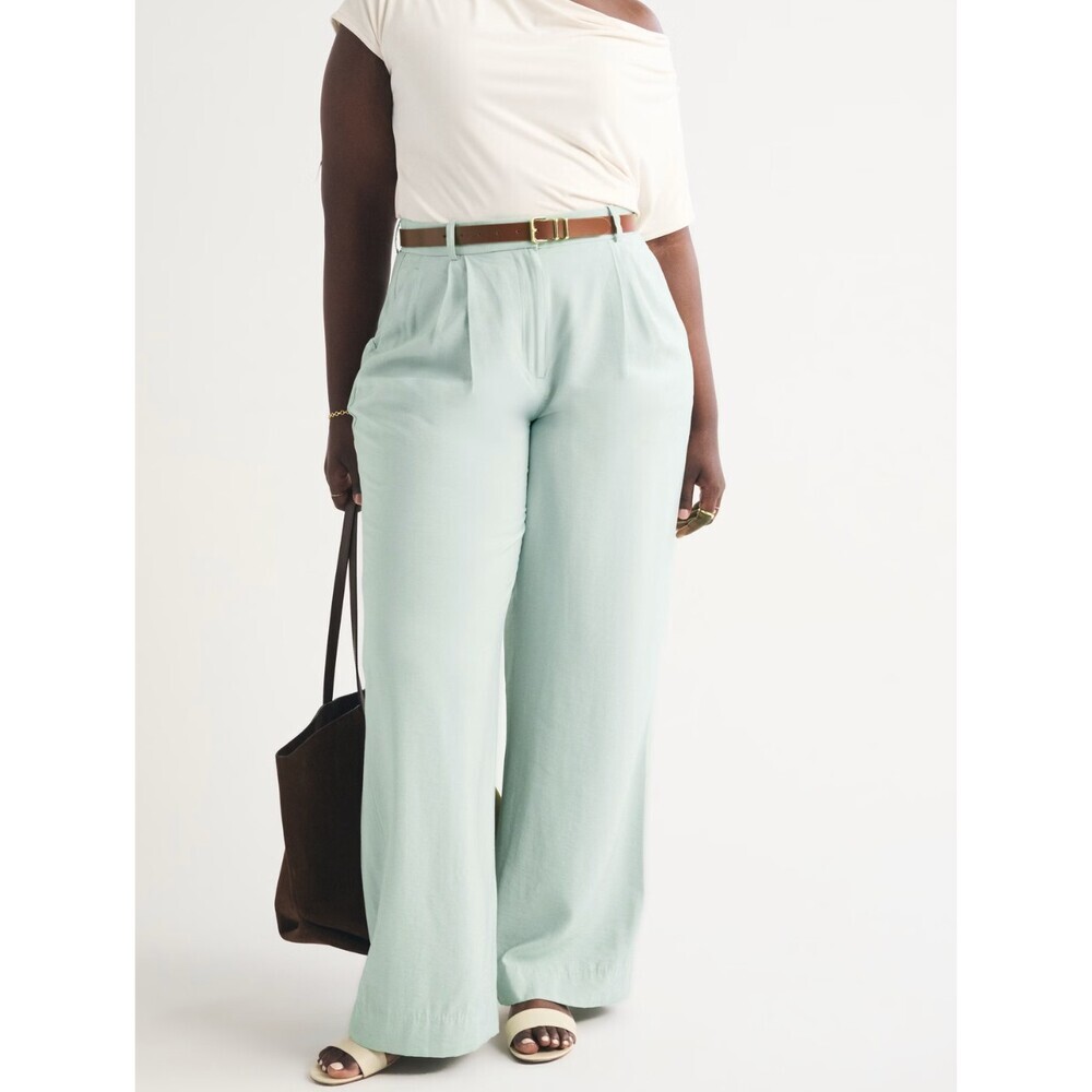 Abercrombie Curve Love A&F Sloane Tailored Wide Leg Pant in Light Green 26 SHORT